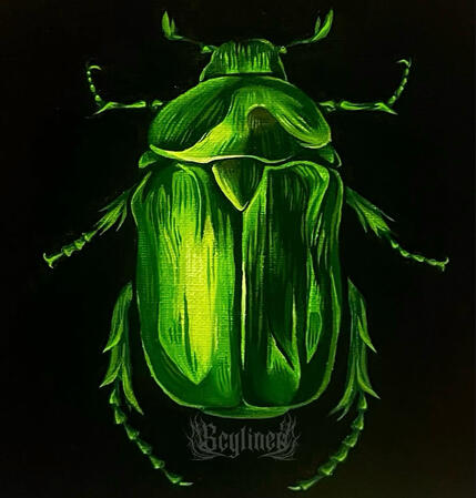 Green Beetle Acrylic Painting