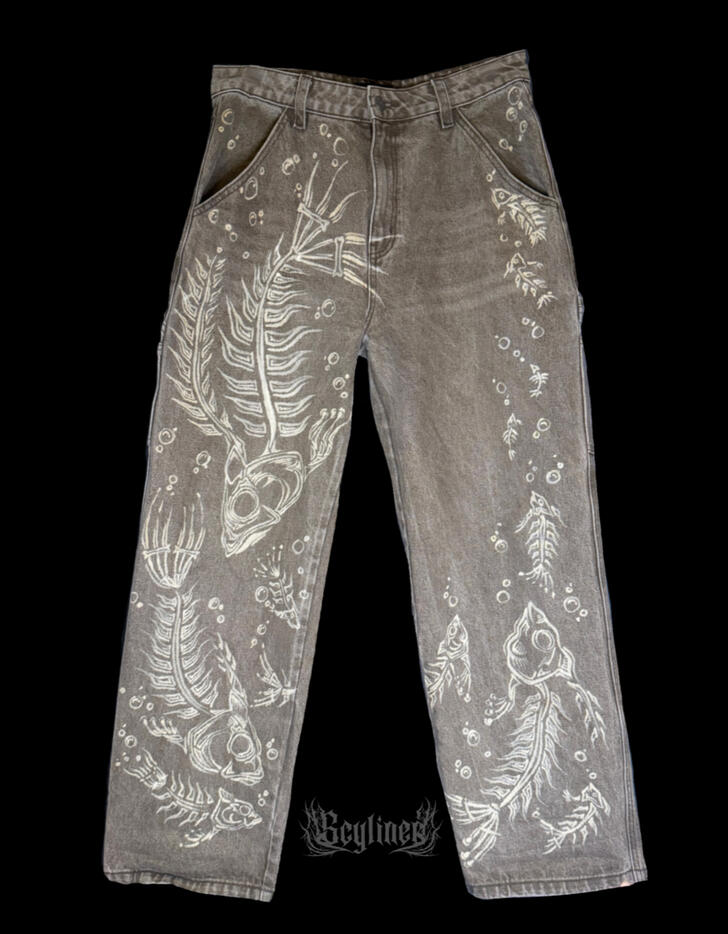 Fish Skeleton Bleach Pants